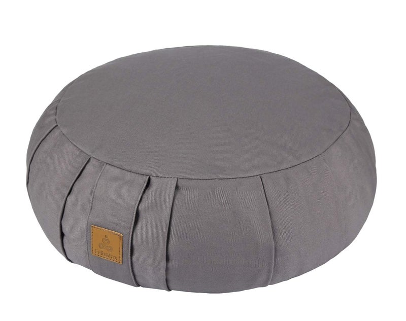 FelizMax Round Zafu Meditation Cushion, D=15" H=5.5" Zabuton Meditation Pillow, Yoga Bolster/Pillow, Floor seat, Zippered Organic Cotton Cover, Natural Buckwheat, Kneeling Pillow - Grey and Large - Image 1